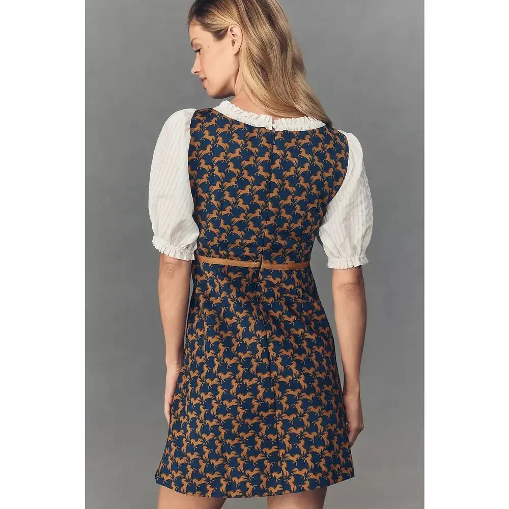 Anthropologie Maeve Puff Sleeve twofer horse mini dress size medium - Picture 2 of 8